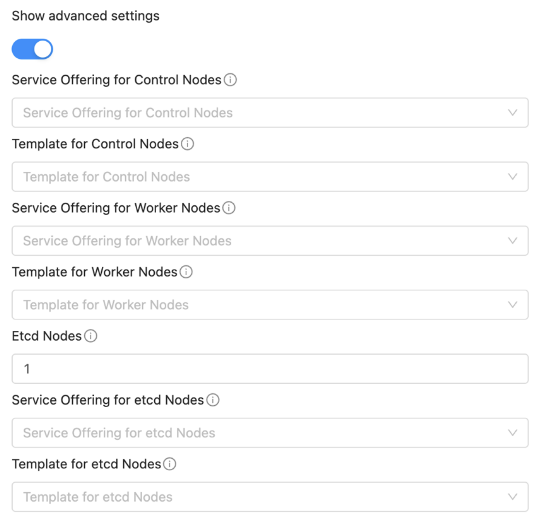 Create Kubernetes Cluster form with Advanced Settings.